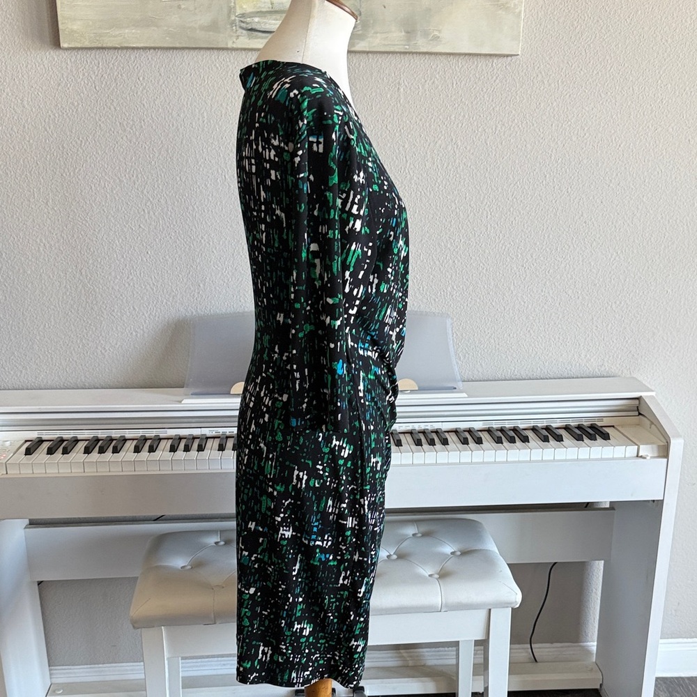 Apt. 9 Black and Green Patterned Faux Wrap Dress - Picture 4 of 8